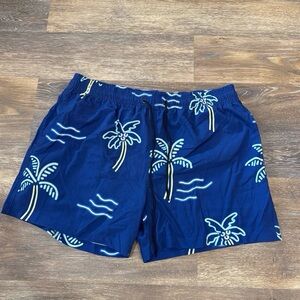 Men's Navy Palm Print Swim Shorts